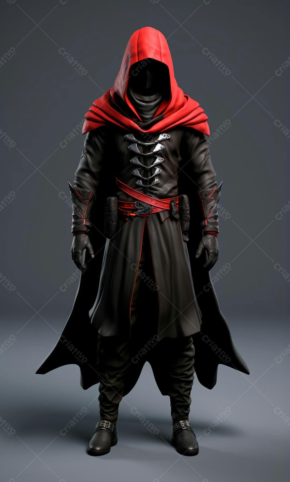 Assassino com capa vermelha e preta