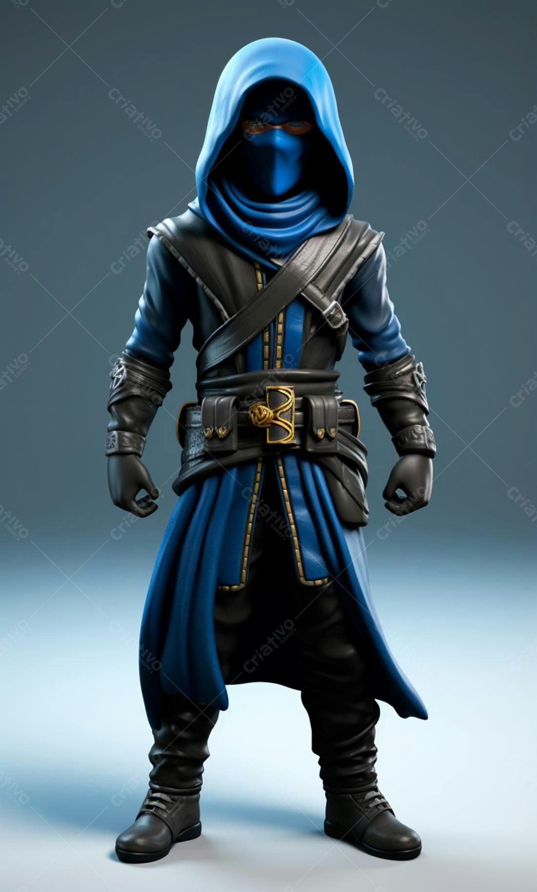 Personagem de RPG azul e preto