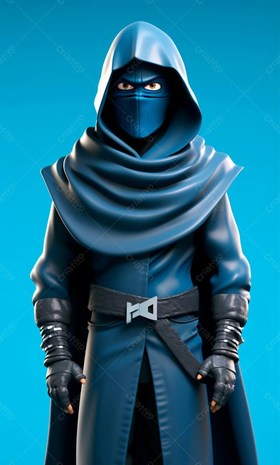 Personagem 3D em capa azul