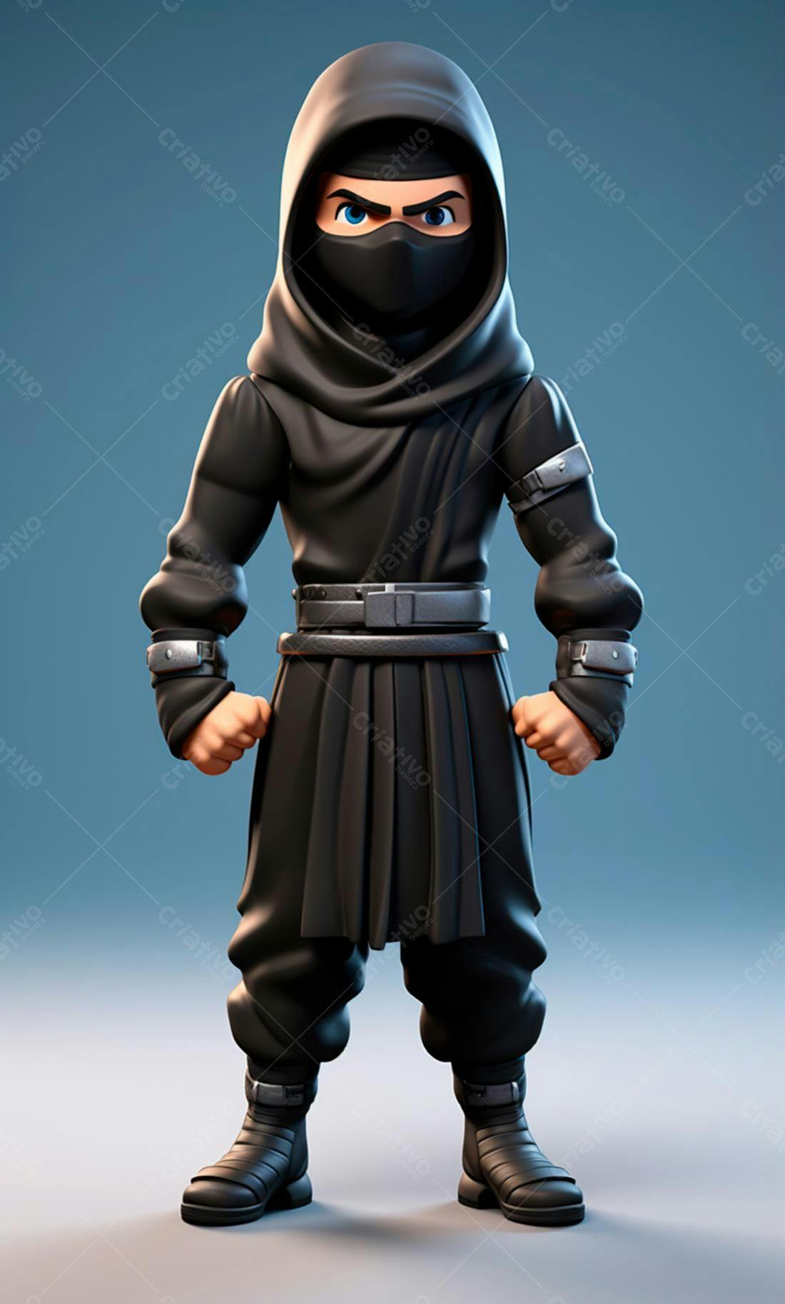 Ninja Cartoon Preto Posando