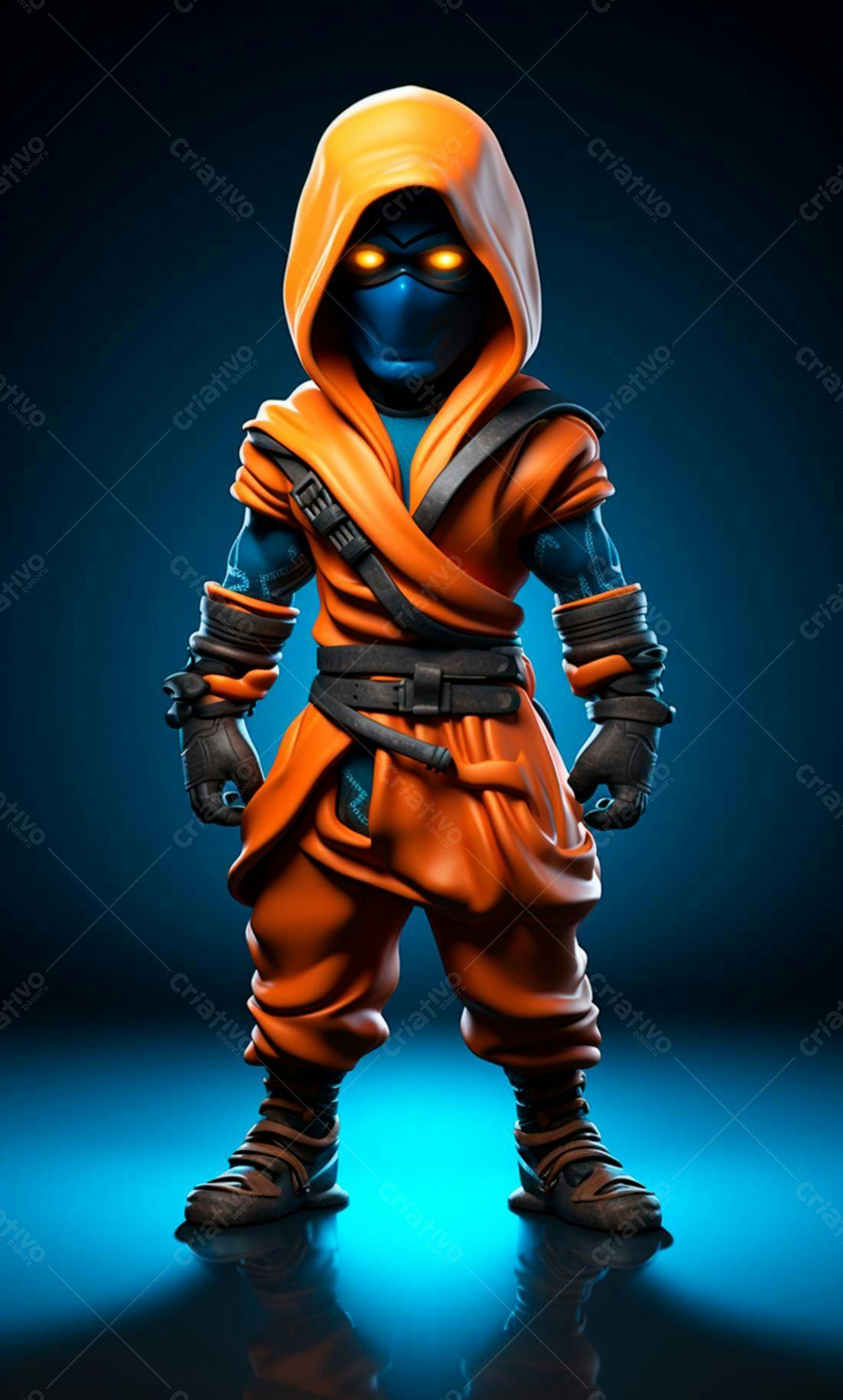 Ninja digital laranja e azul