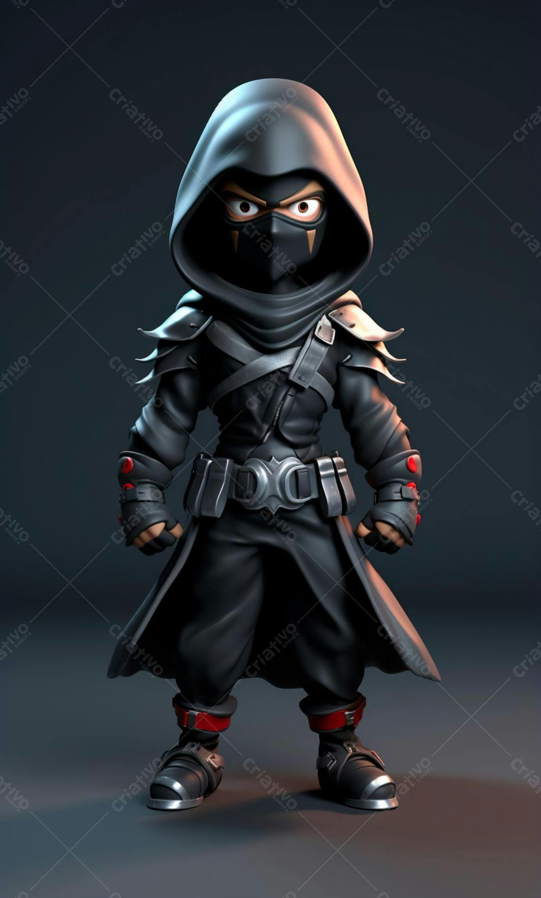 Ninja Cartoon 3D Preto e Vermelho
