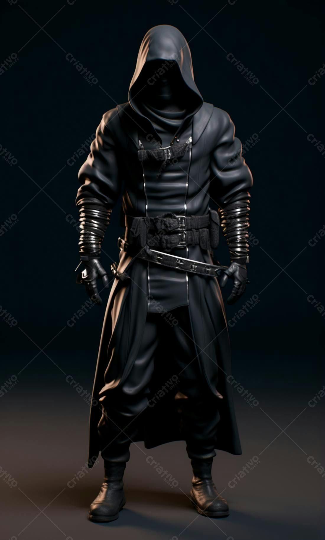 Personagem em capa escura estilo medieval