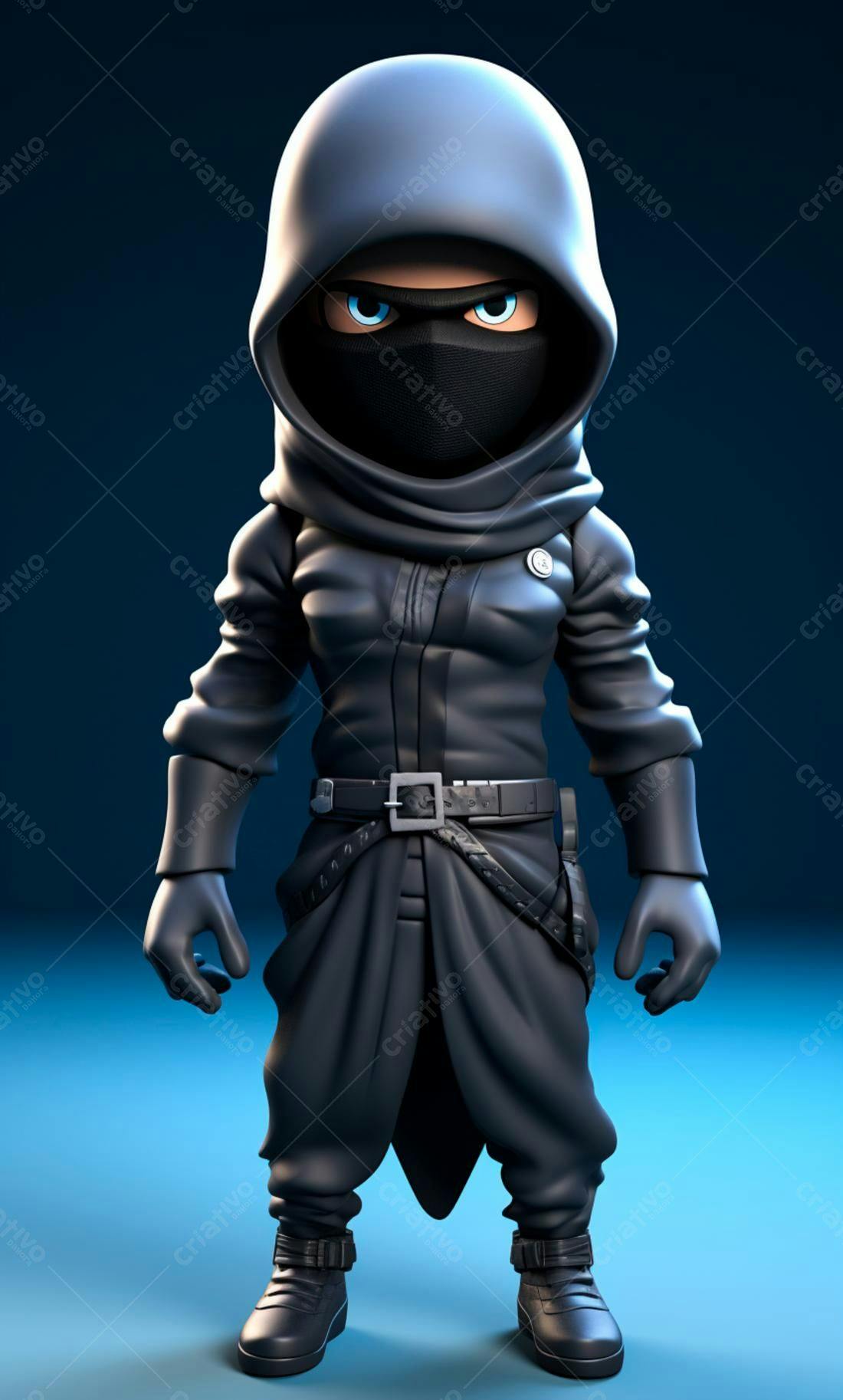 Assassino Ninja 3D em tons escuros