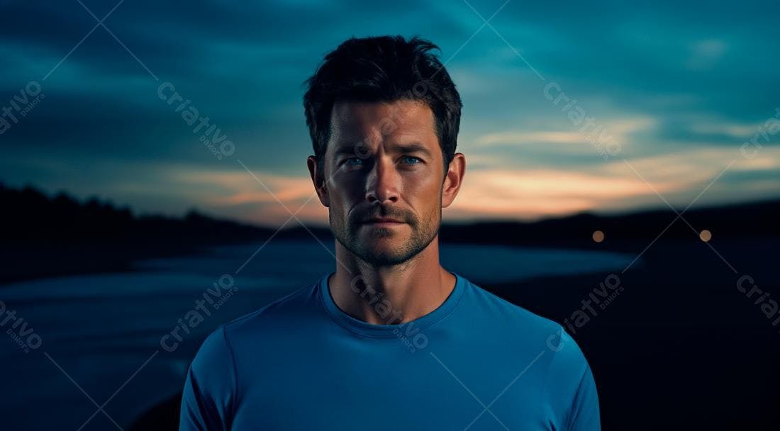 Homem com barba olhando para câmera ao entardecer
