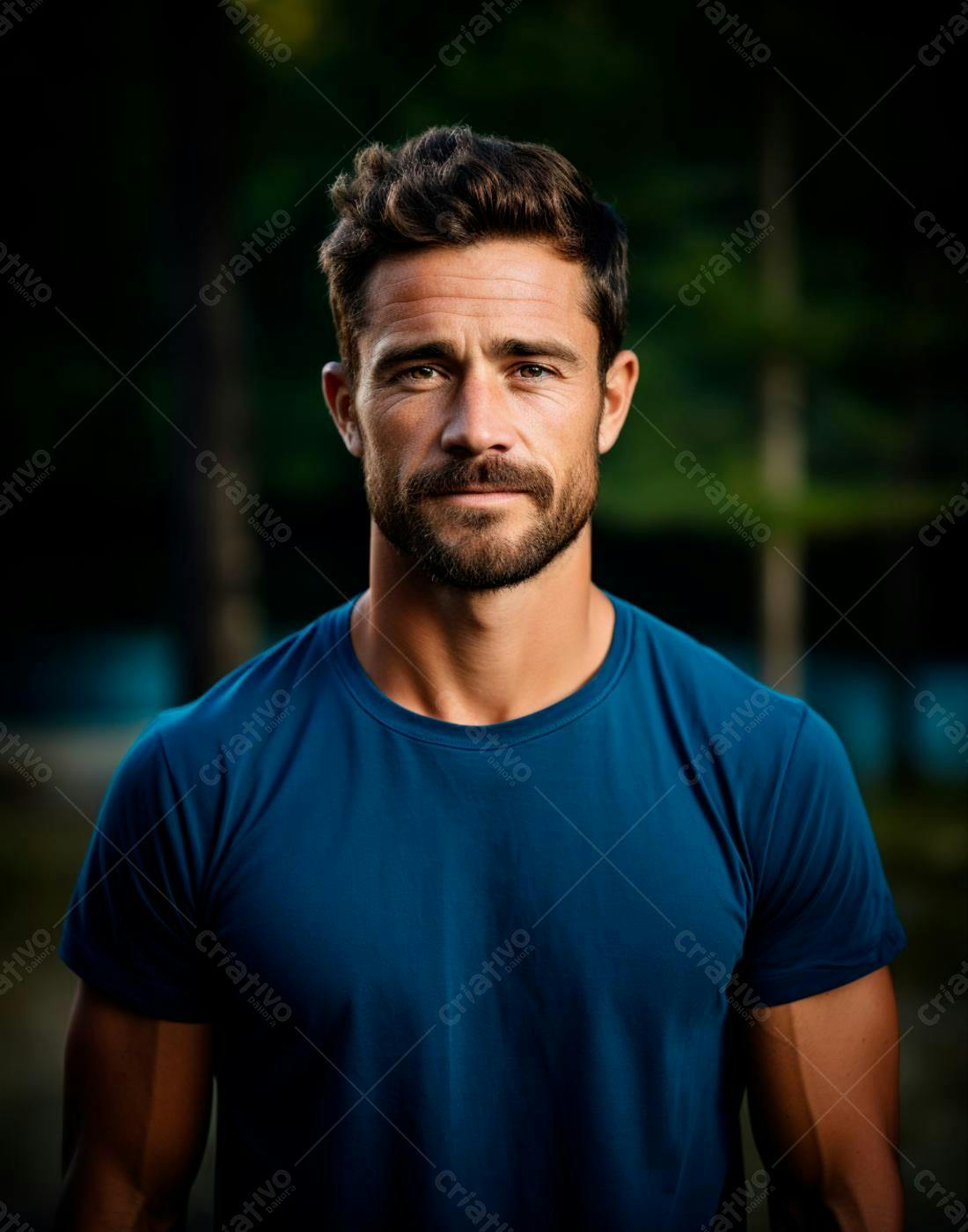Homem barbudo em camiseta azul claro ao ar livre