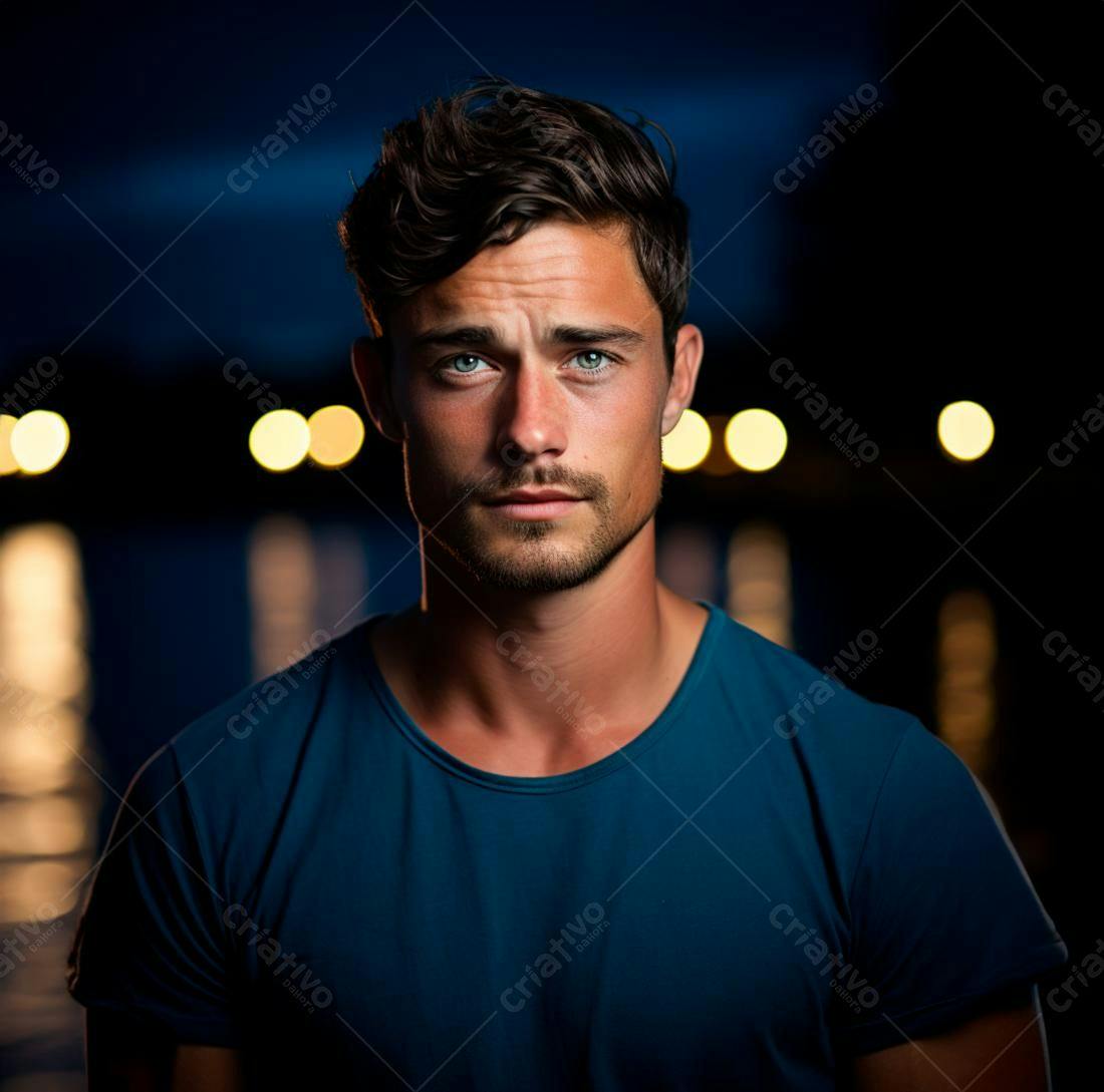 Homem com olhos azuis fundo noturno