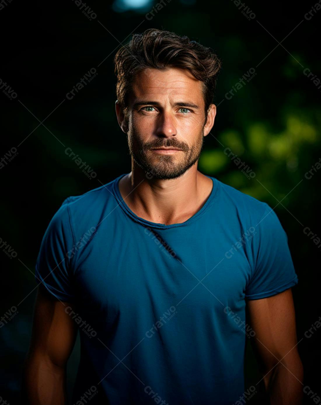 Homem com barba olhando para a câmera fundo escuro