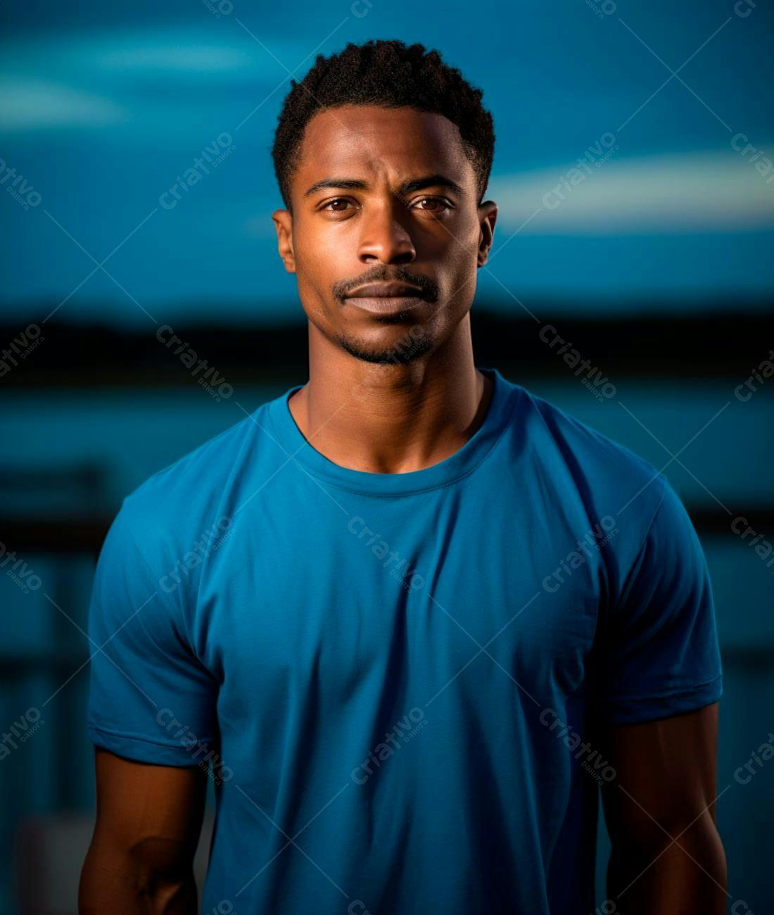 Homem negro camisa azul retrato