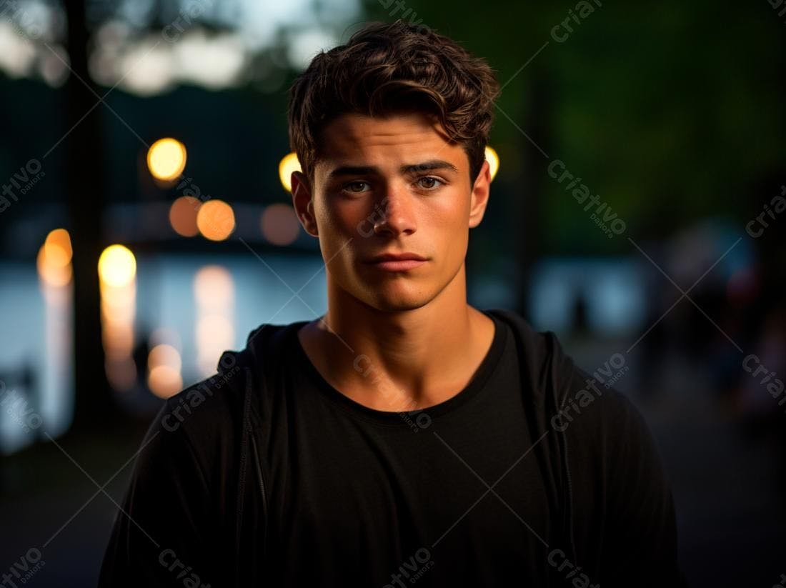Homem jovem com olhar sério à noite