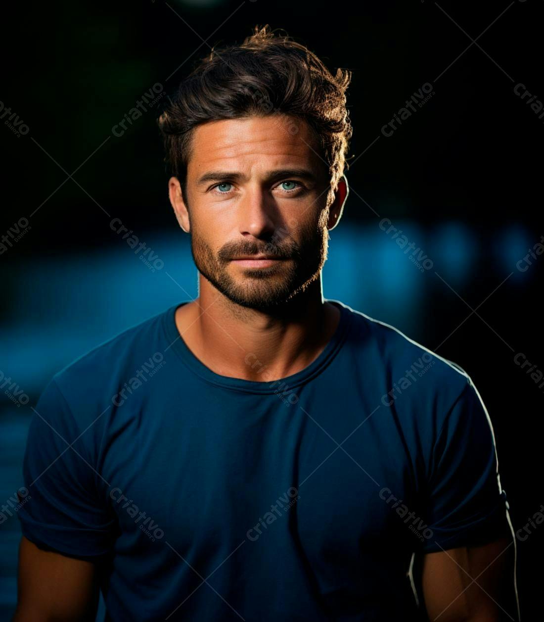 Homem com barba e olhos azuis retrato