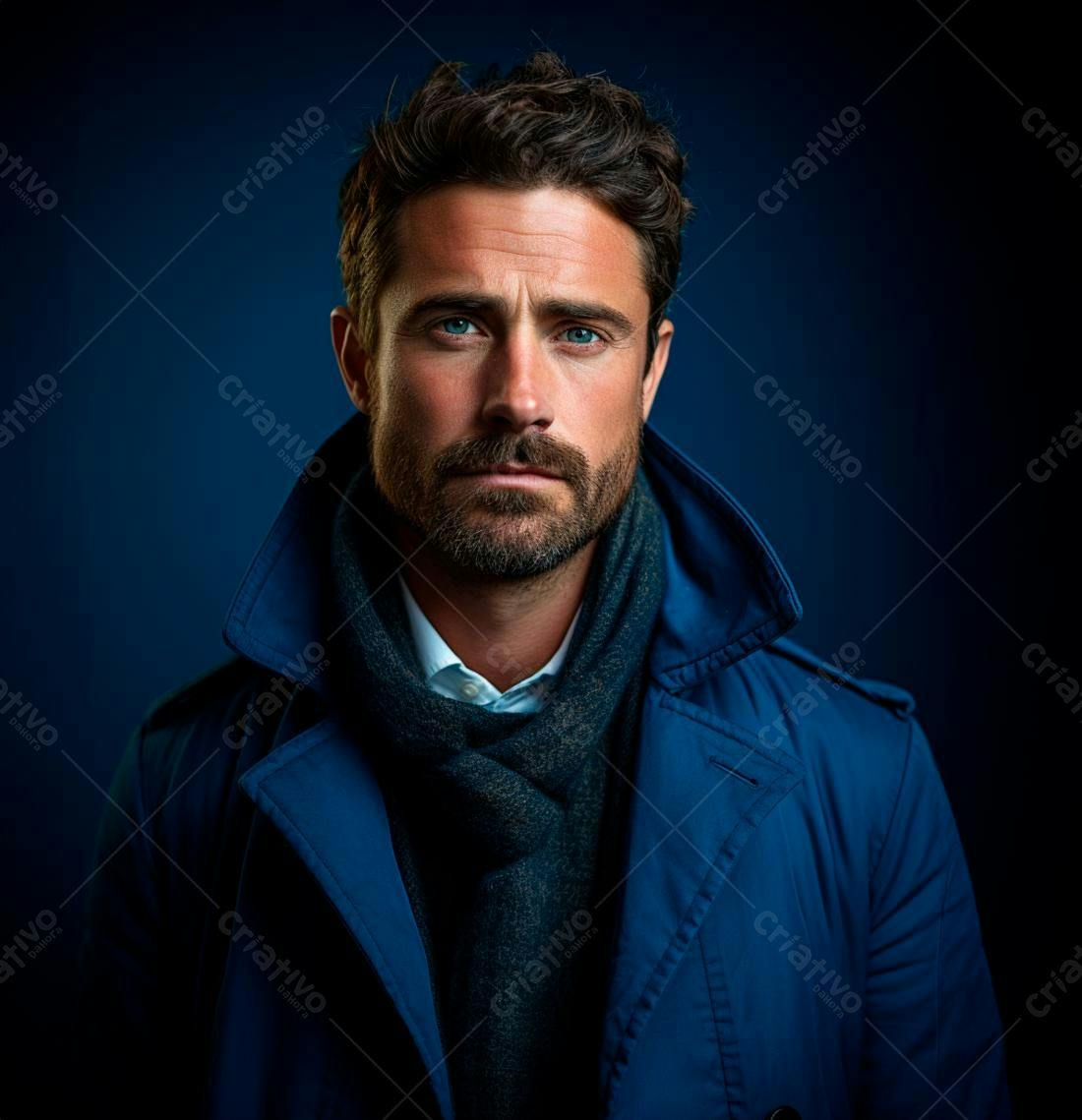 Homem barbudo em casaco azul retrato