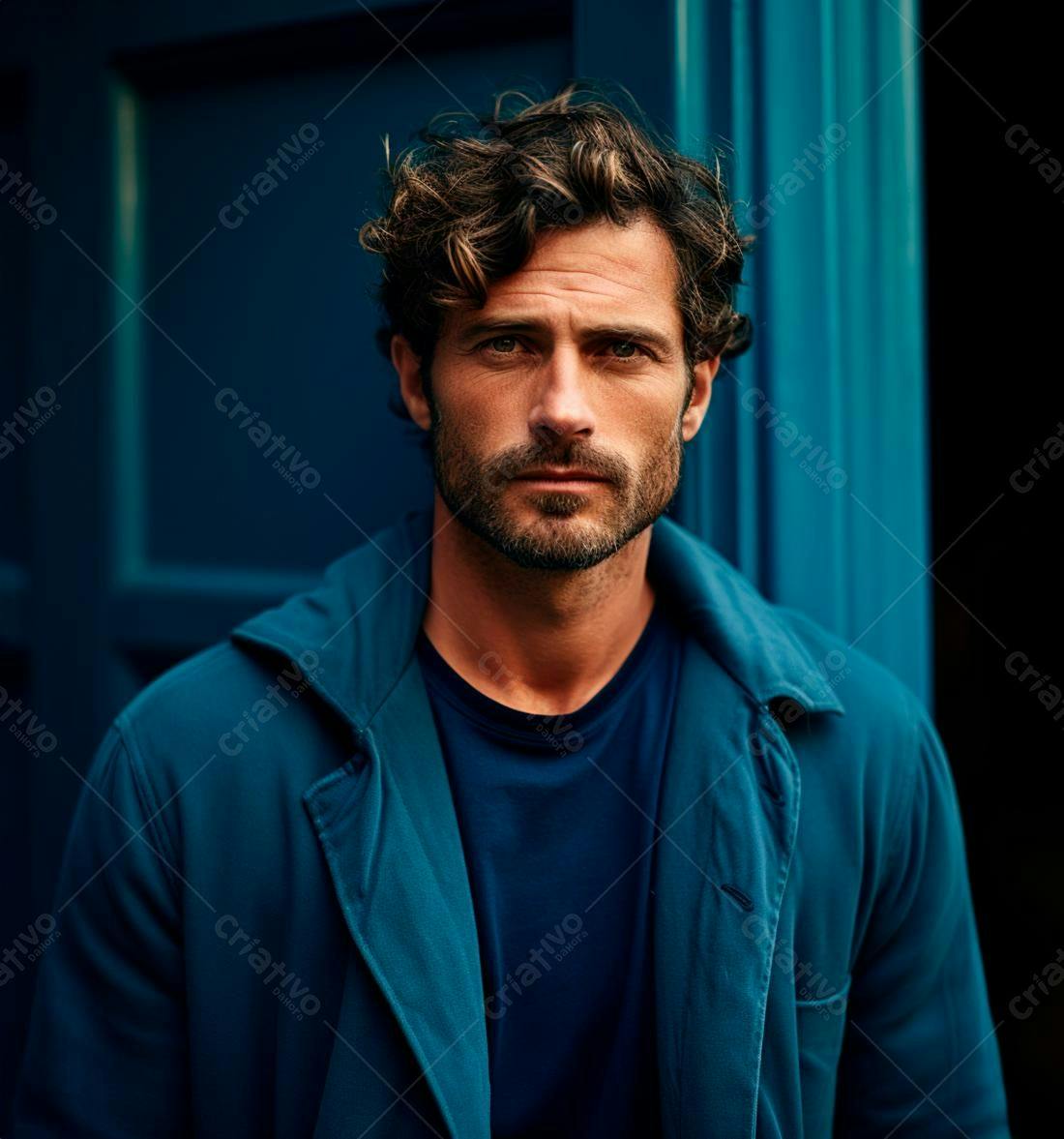 Homem com barba usando casaco azul-turquesa