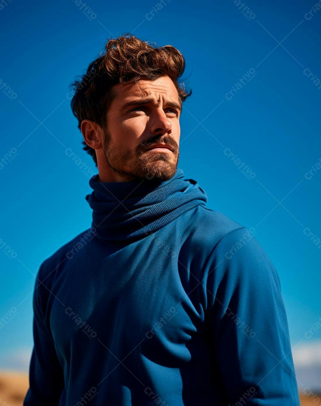 Homem com barba olhando para o céu azul