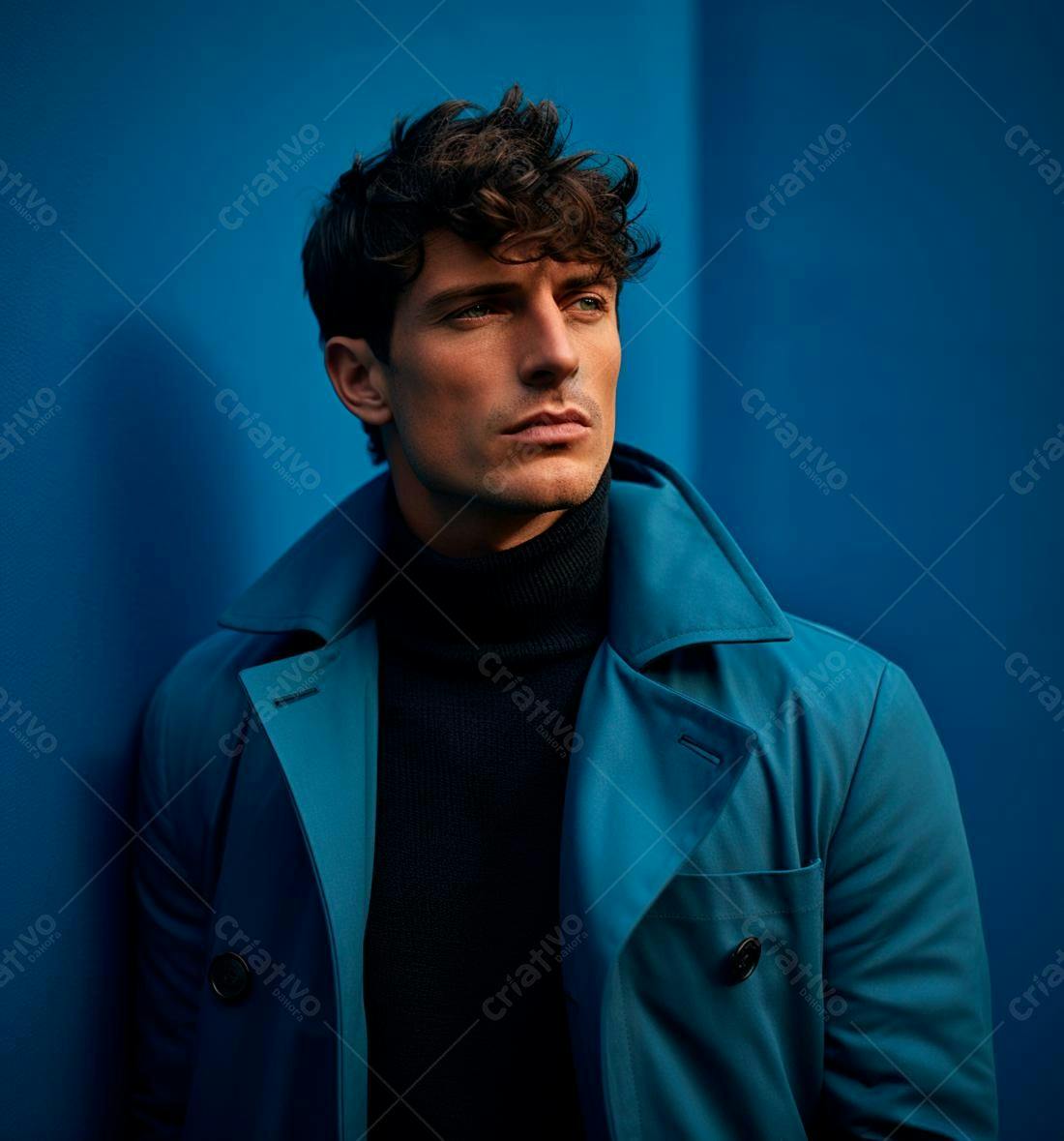 Homem elegante em casaco azul-petróleo
