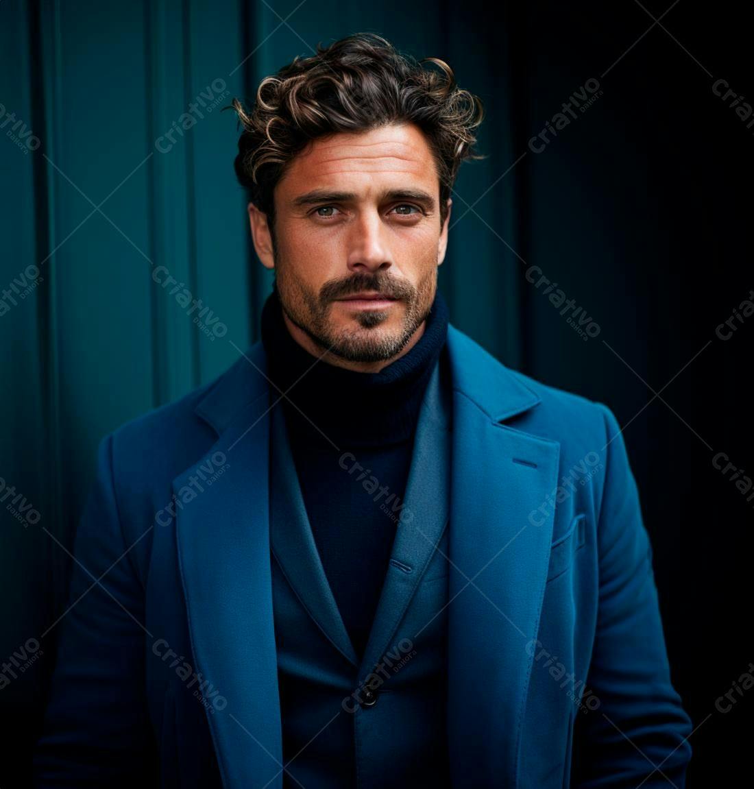Homem elegante em casaco azul marinho