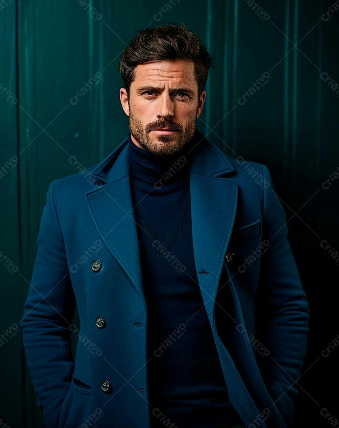 Homem elegante em casaco azul-marinho
