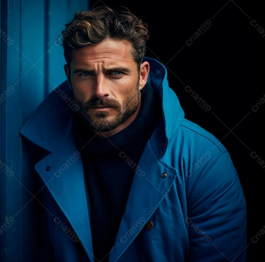 Modelo masculino com casaco azul