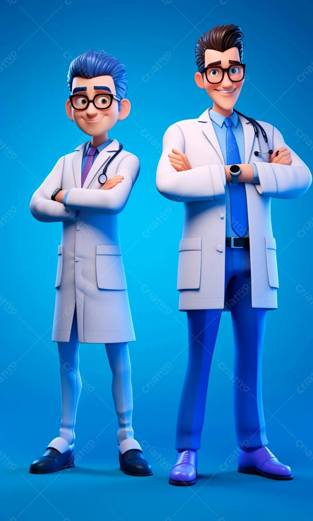 Dois médicos animados em fundo azul