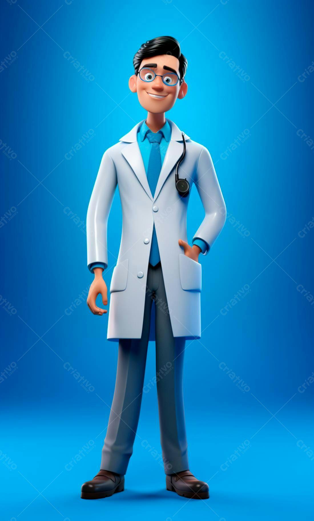 Médico desenho animado alegre fundo azul