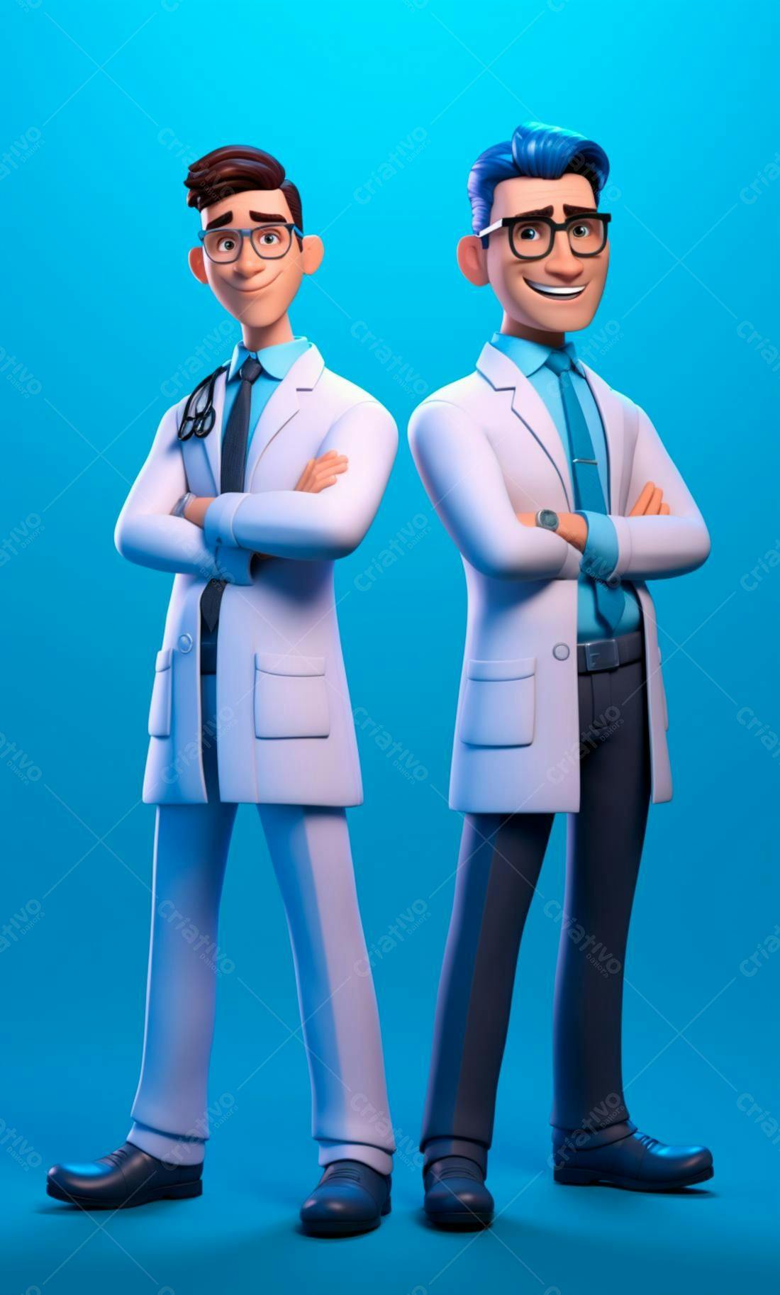 Dois médicos animados em fundo azul