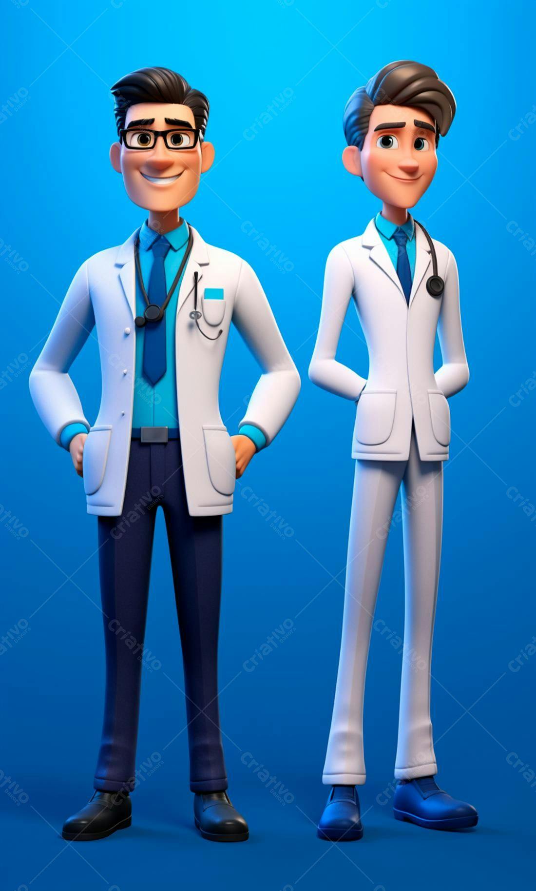 Dois Médicos Animados em Fundo Azul