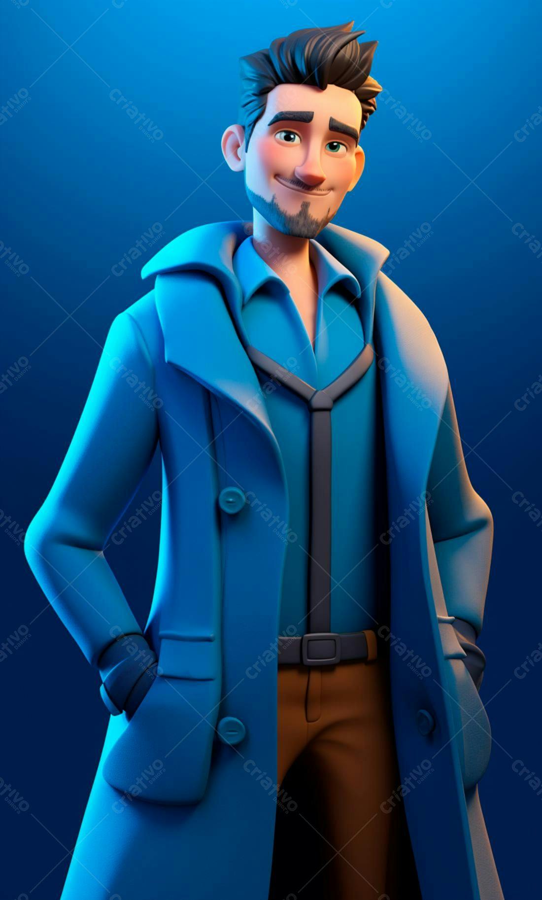Homem de terno azul em fundo azul