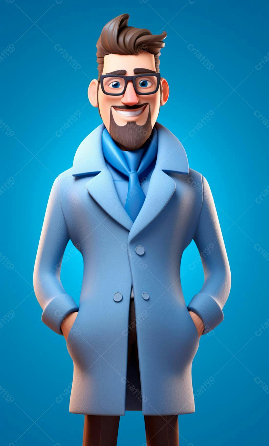 Homem de negócios animado em casaco azul