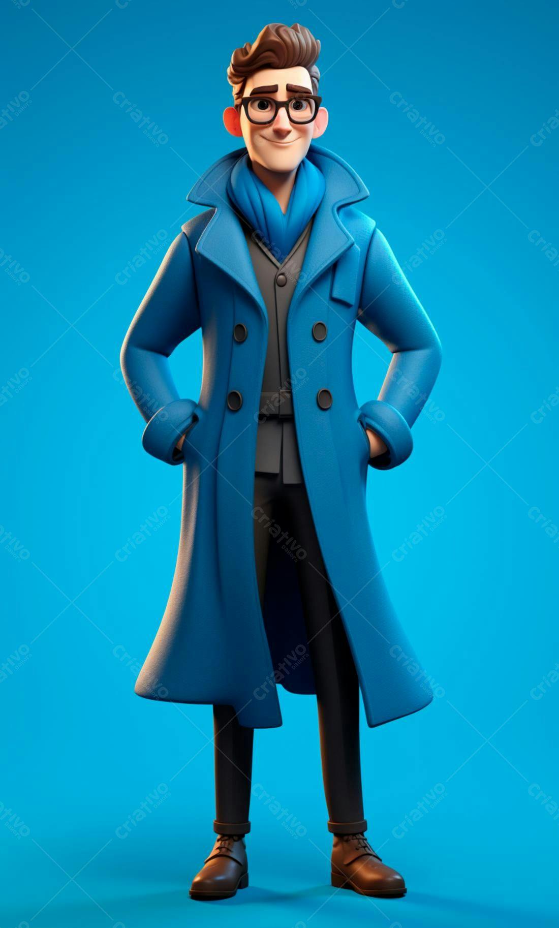 Personagem 3D estilo cartoon casaco azul