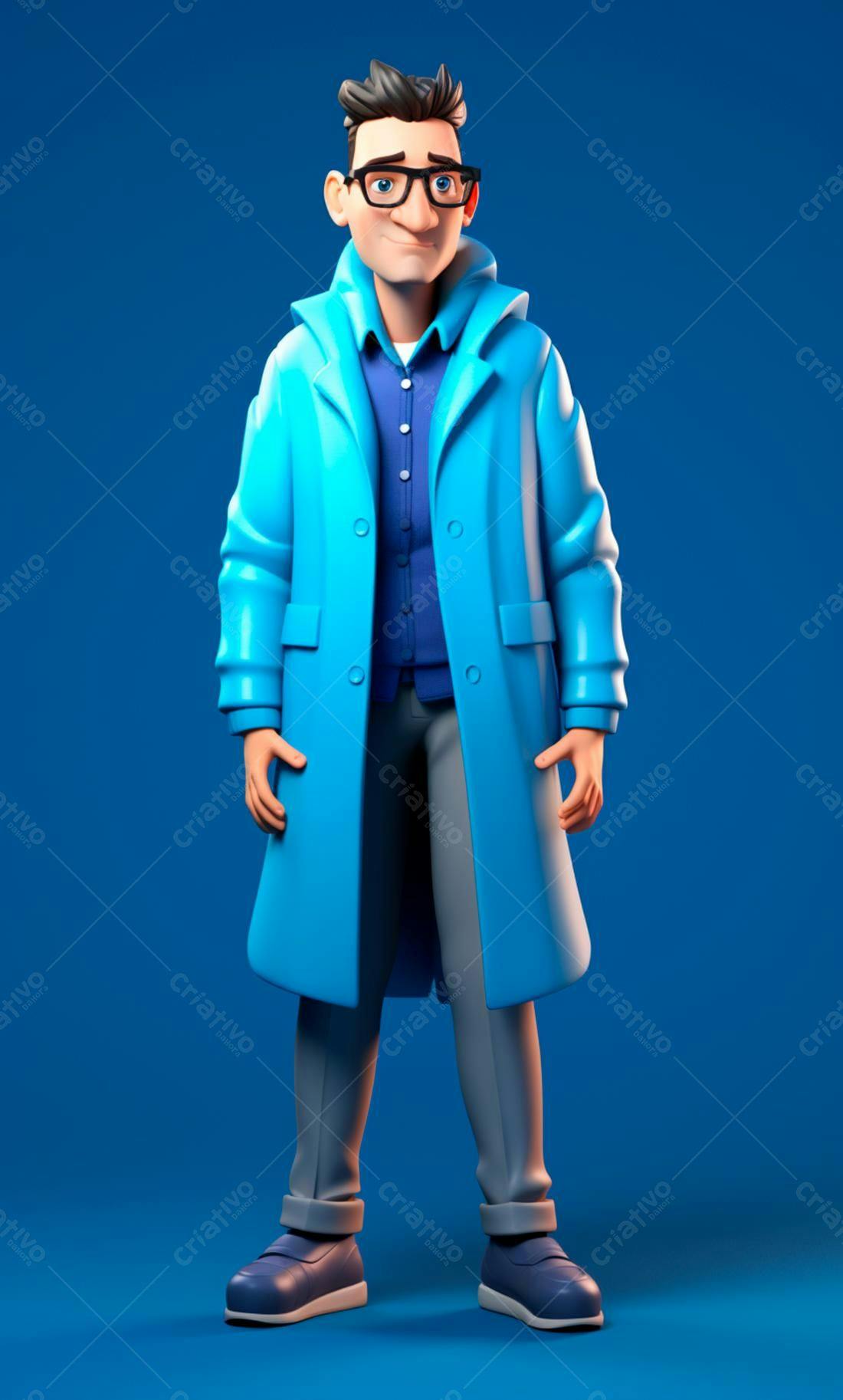 Homem de óculos em casaco azul