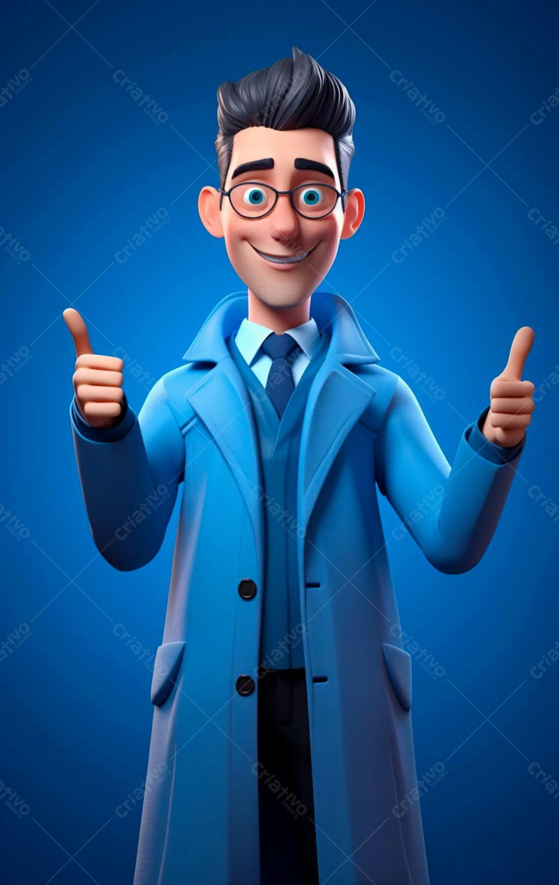 Personagem 3D positivo em tom azul