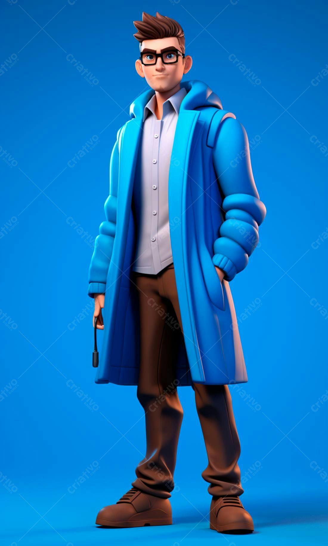 Homem de óculos em casaco azul