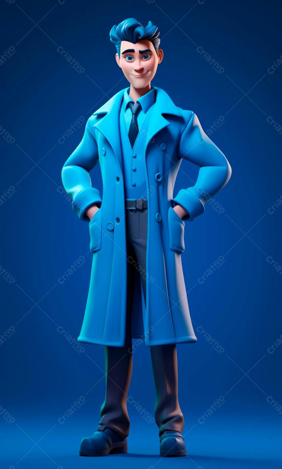 Homem de terno azul em fundo azul