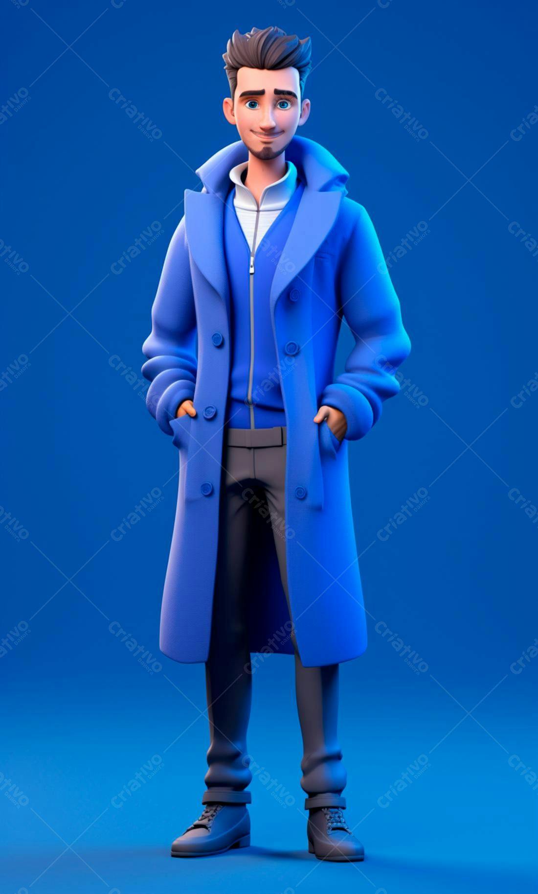 Homem de desenho animado em casaco azul