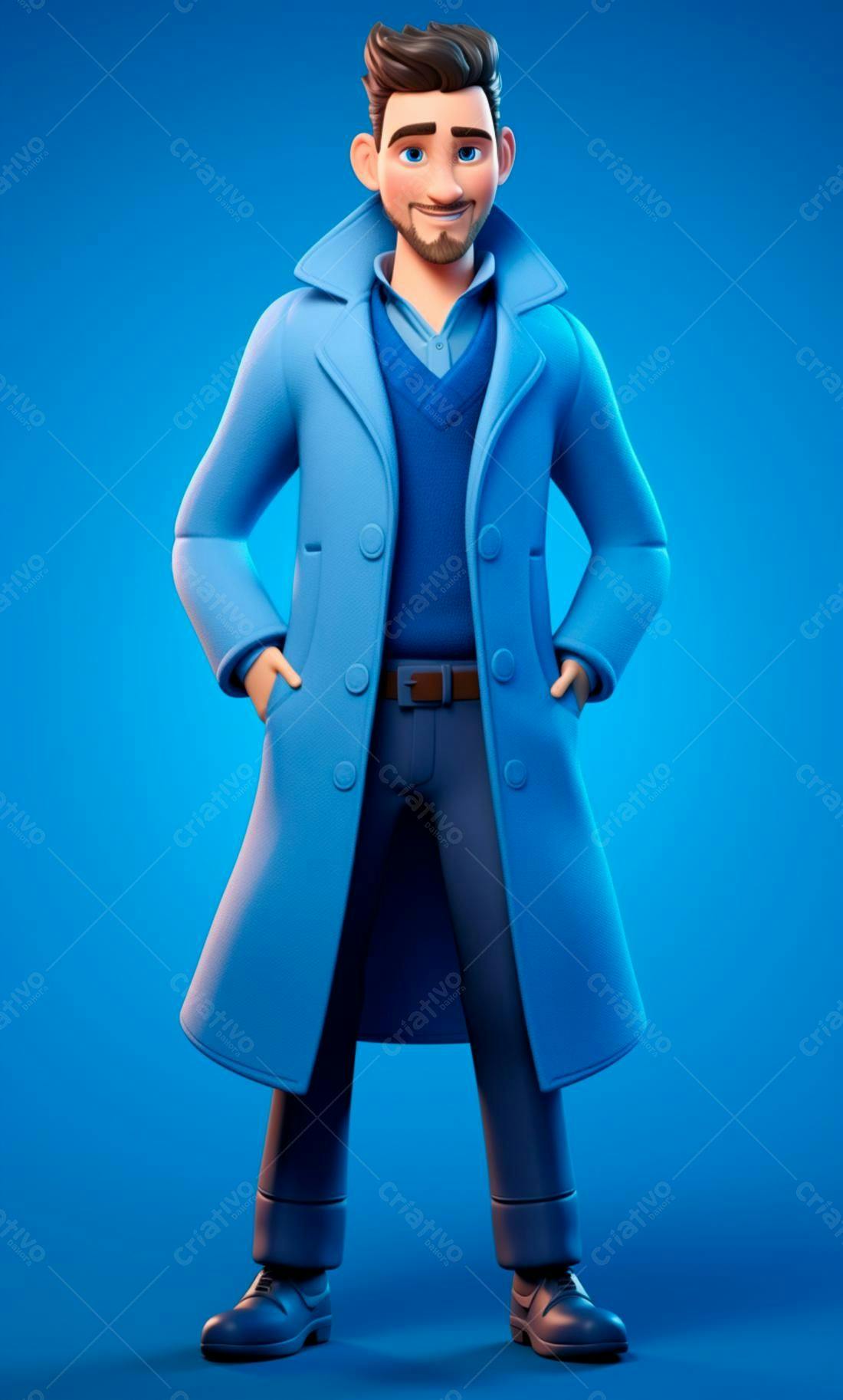 Homem de terno azul em fundo azul