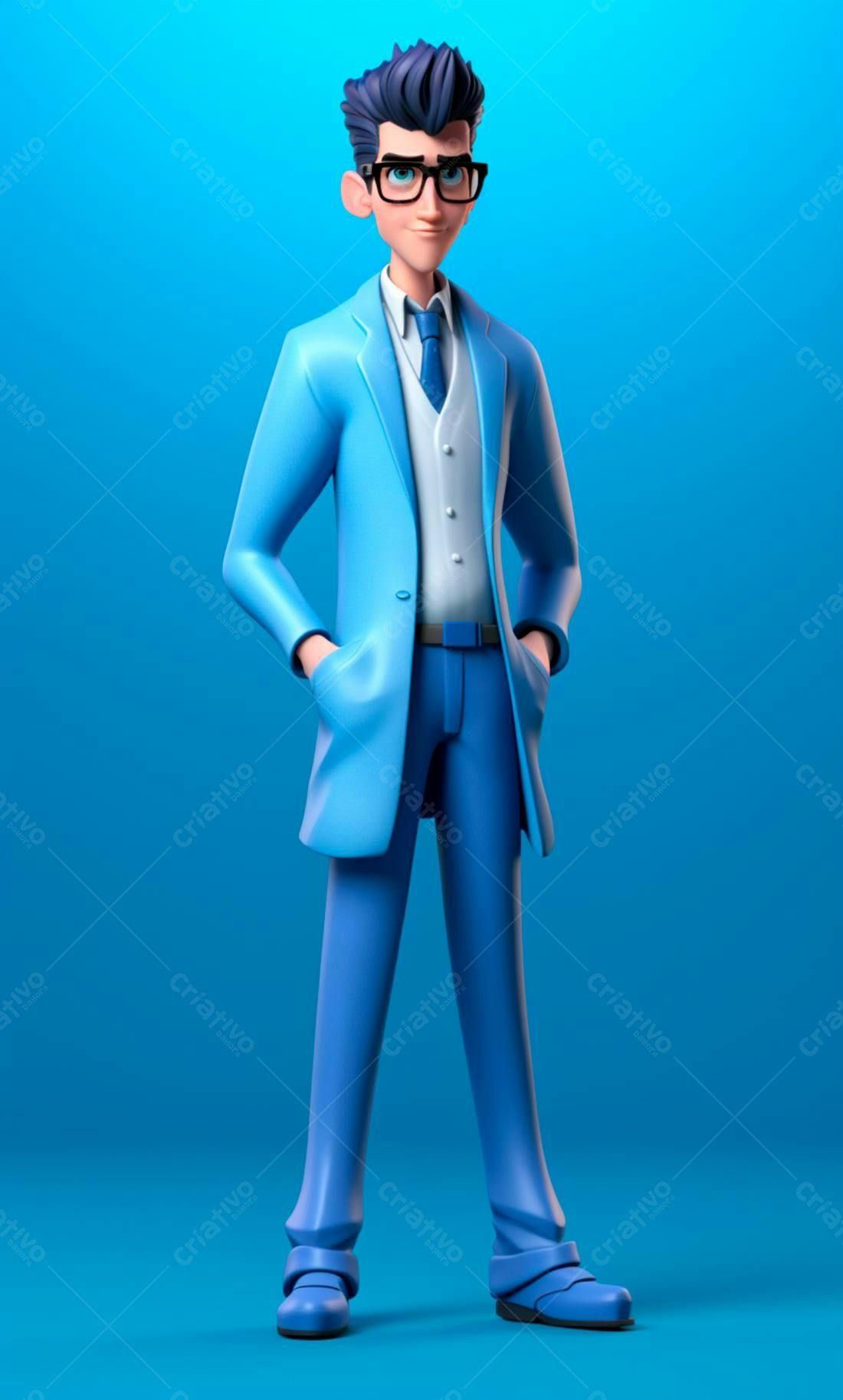Personagem 3D Homem de Negócios Azul