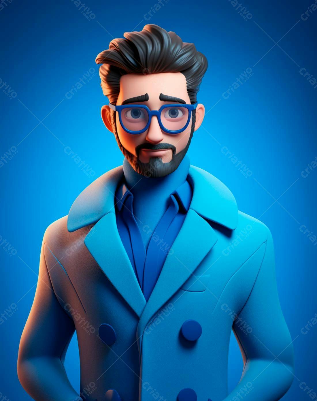 Homem de terno azul em fundo azul