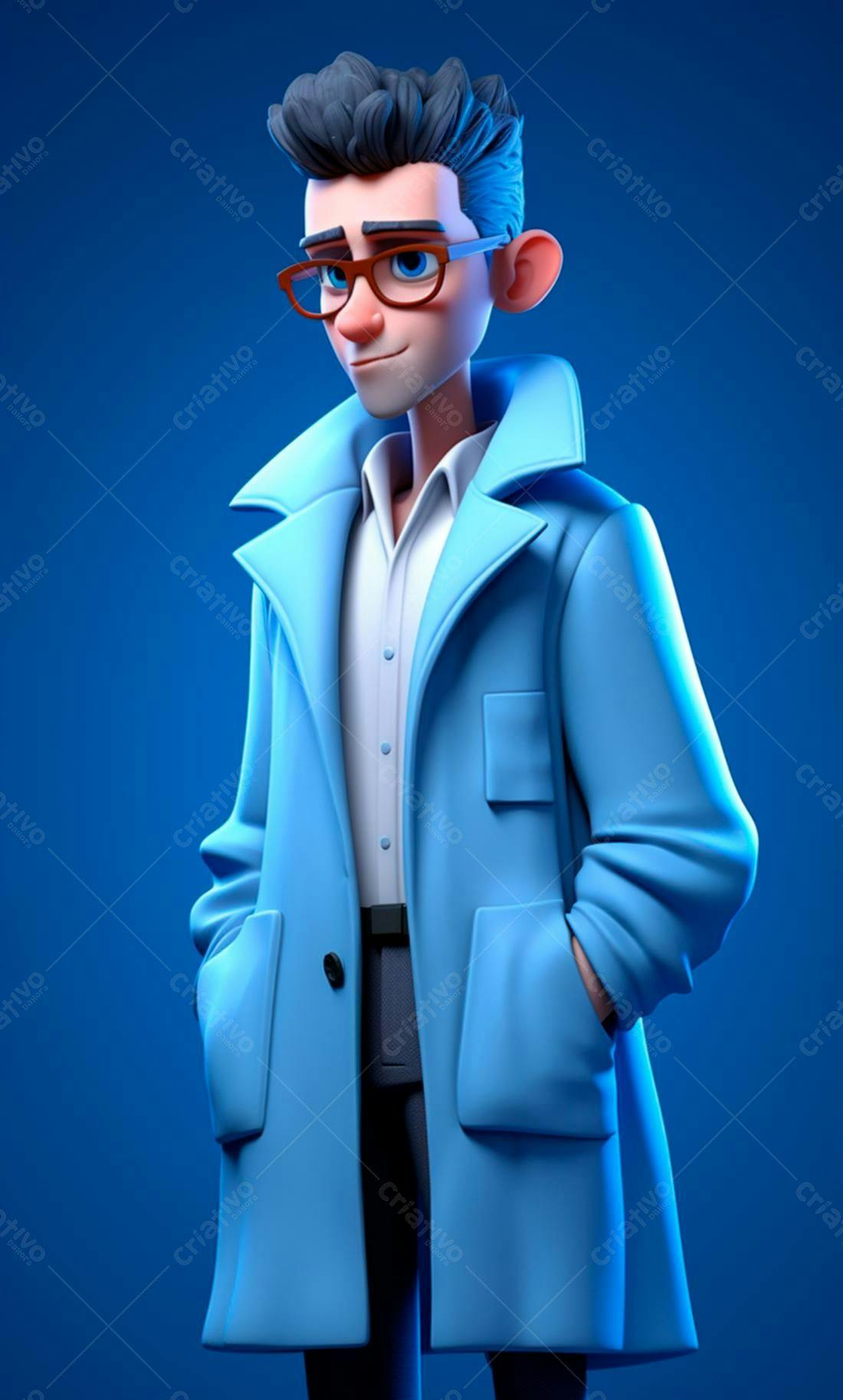 Personagem 3D estilo cartoon casaco azul