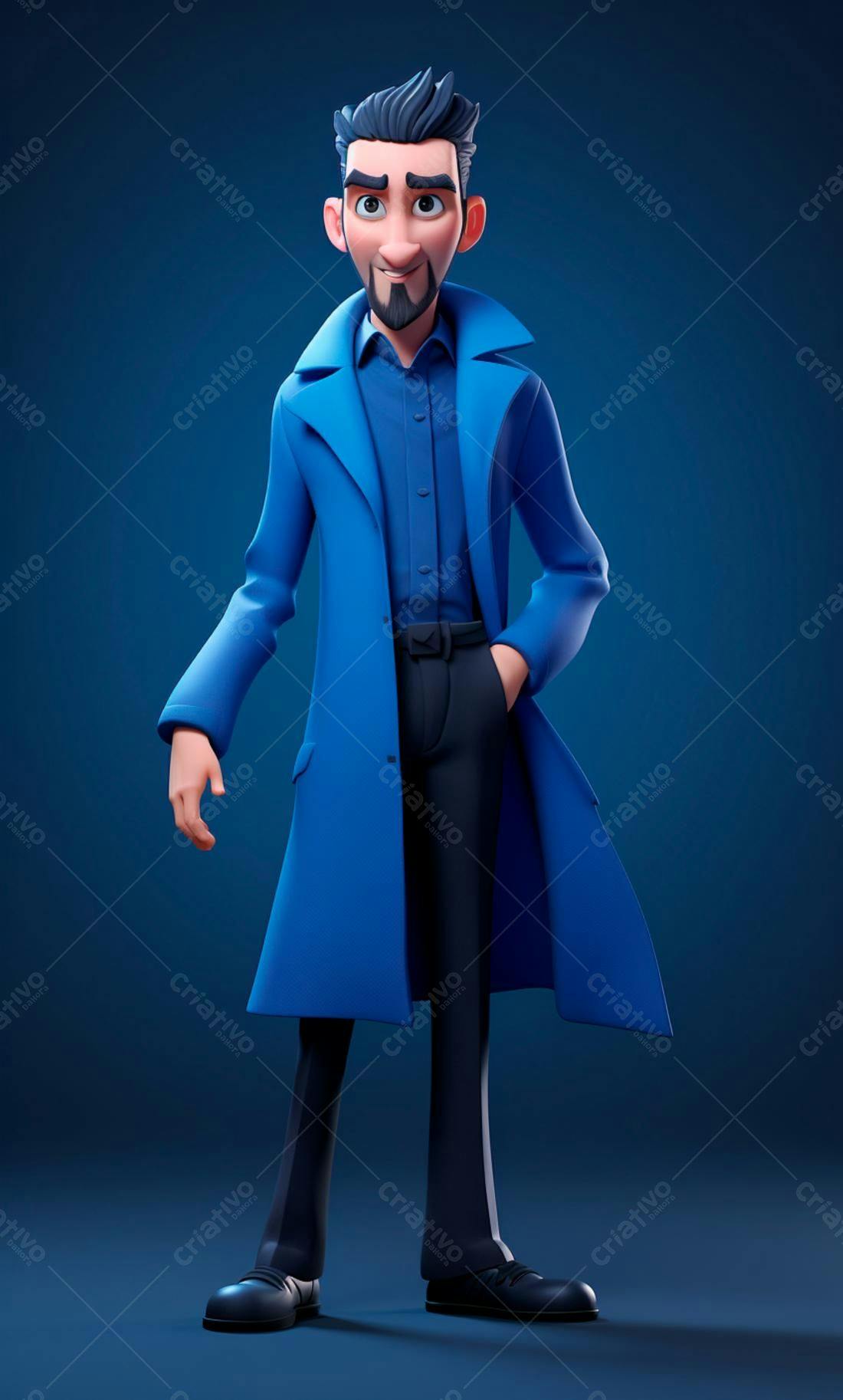 Personagem 3D Homem de sobretudo azul