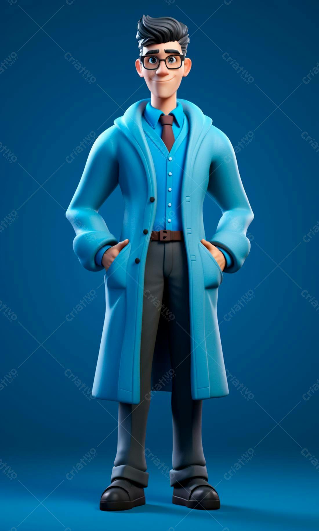 Homem de terno azul em fundo azul