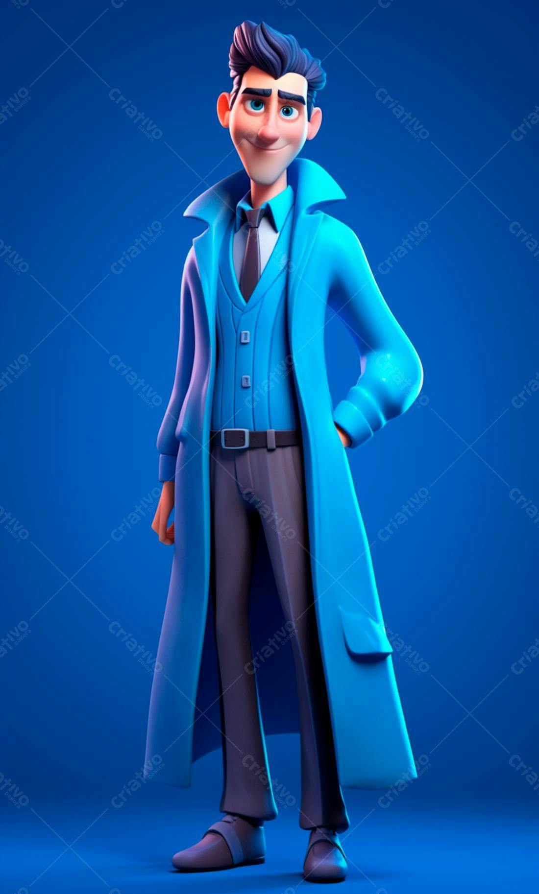Personagem 3D estilo cartoon azul
