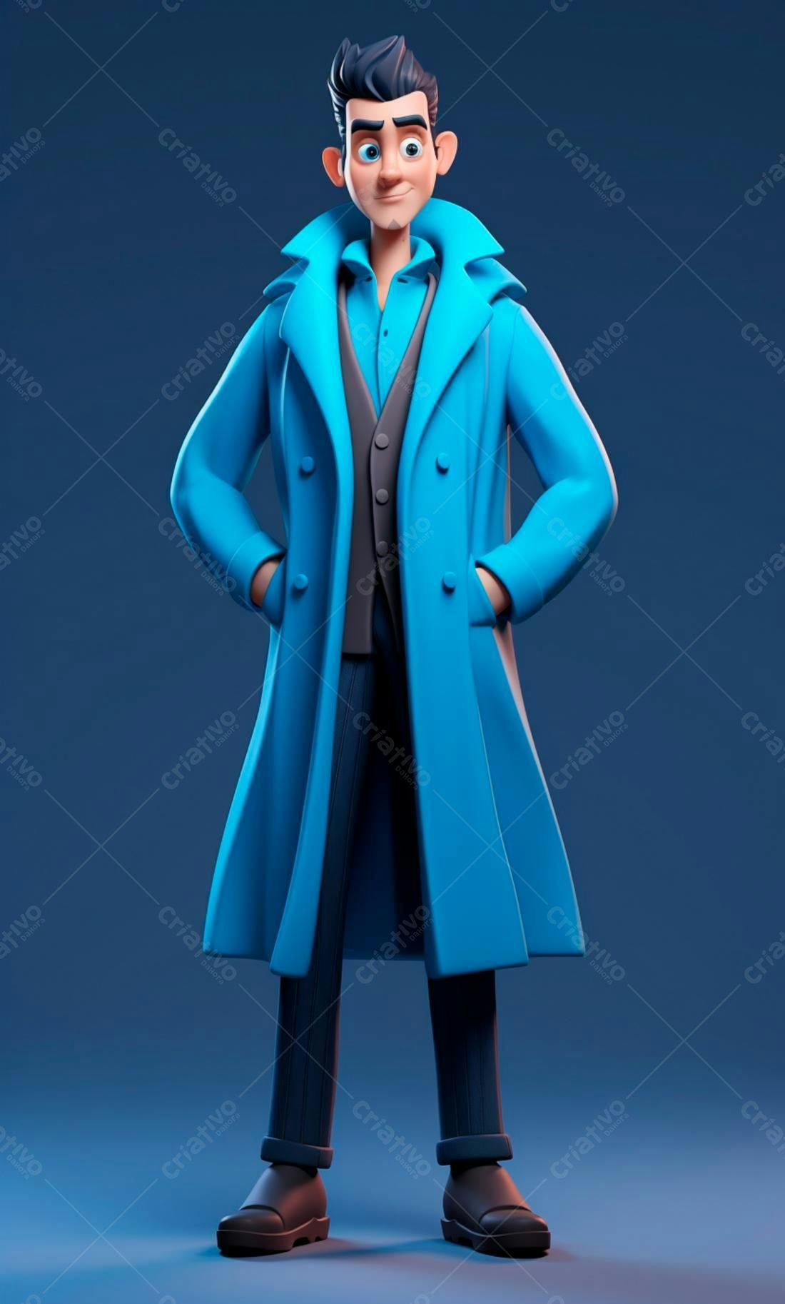 Homem de terno azul em pose confiante