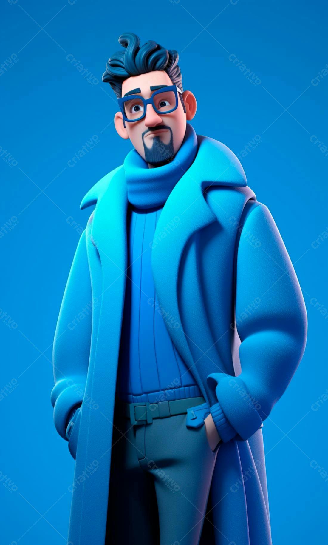 Homem de terno azul em fundo azul