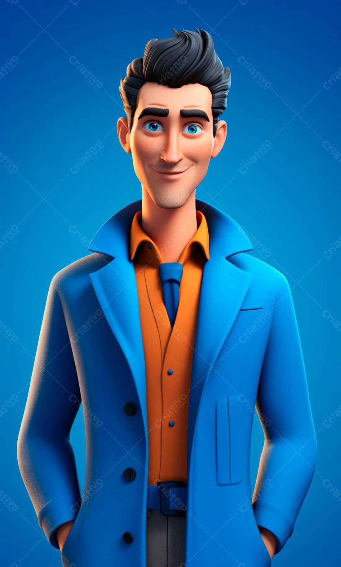 Homem de terno azul sorrindo