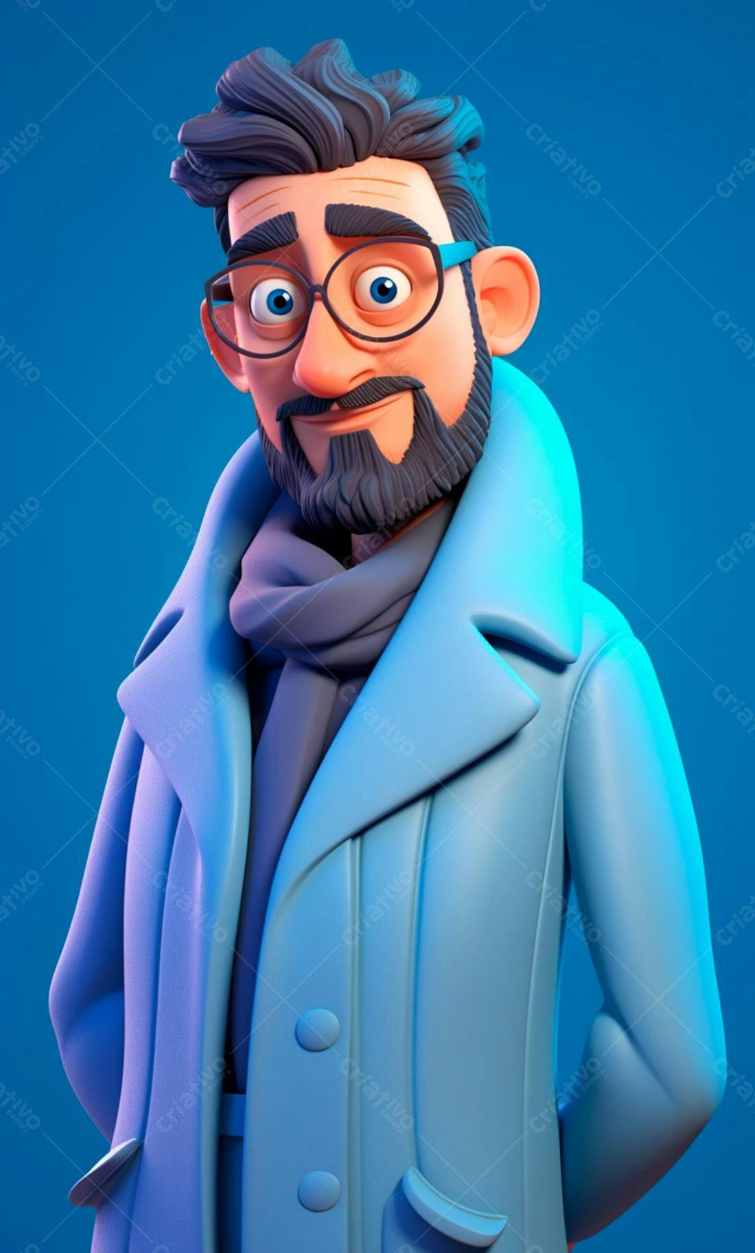 Homem com barba e óculos em casaco azul