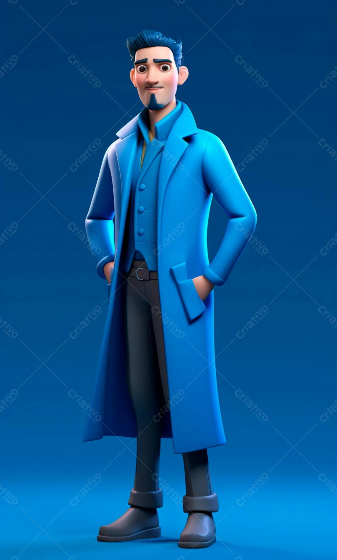Personagem 3D estilo cartoon casaco azul