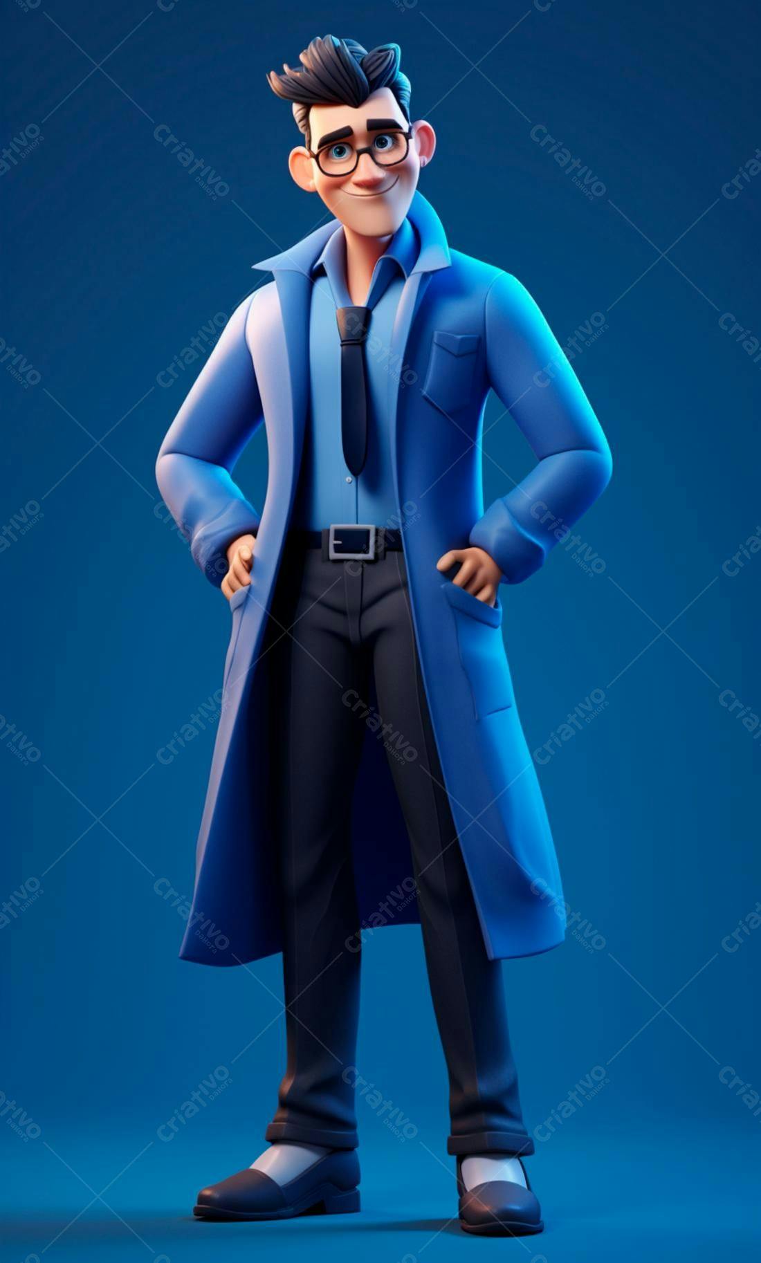 Ilustração 3D de Homem em Casaco Azul