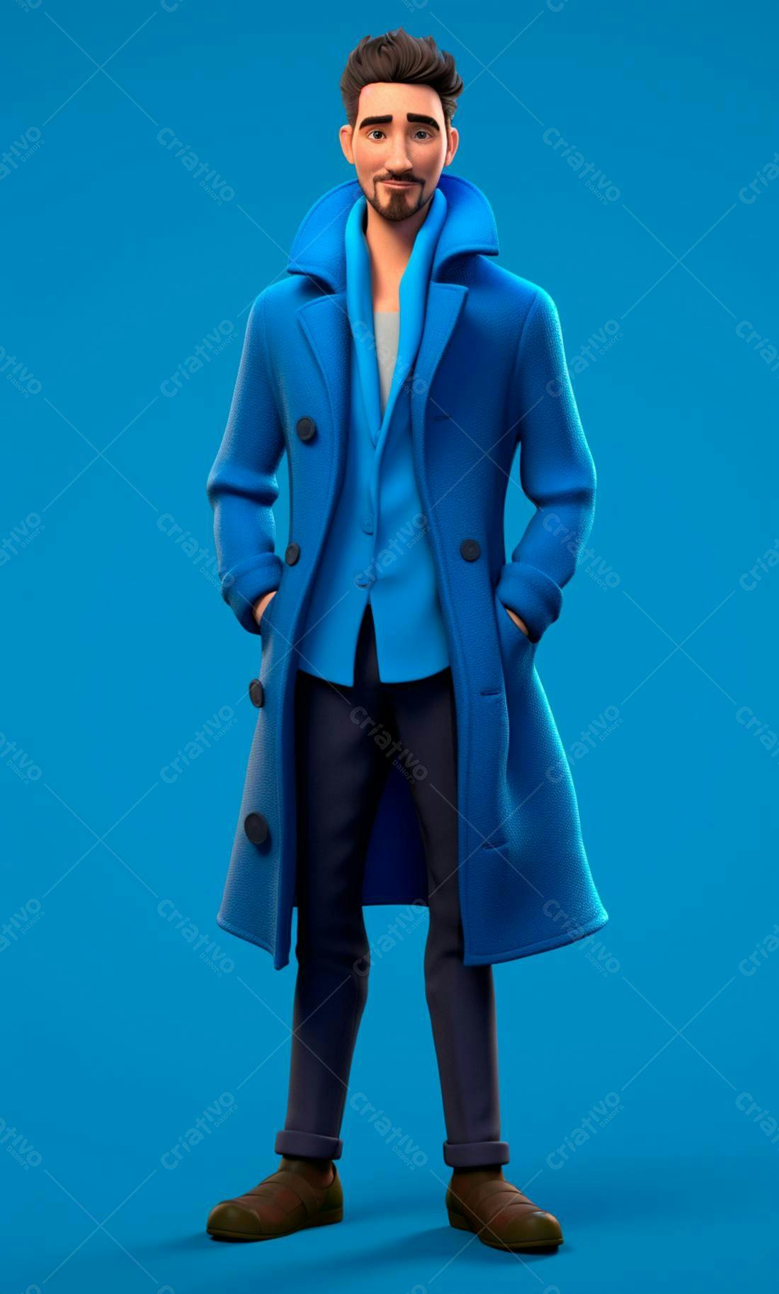 Homem estiloso em casaco azul Ilustração 3D