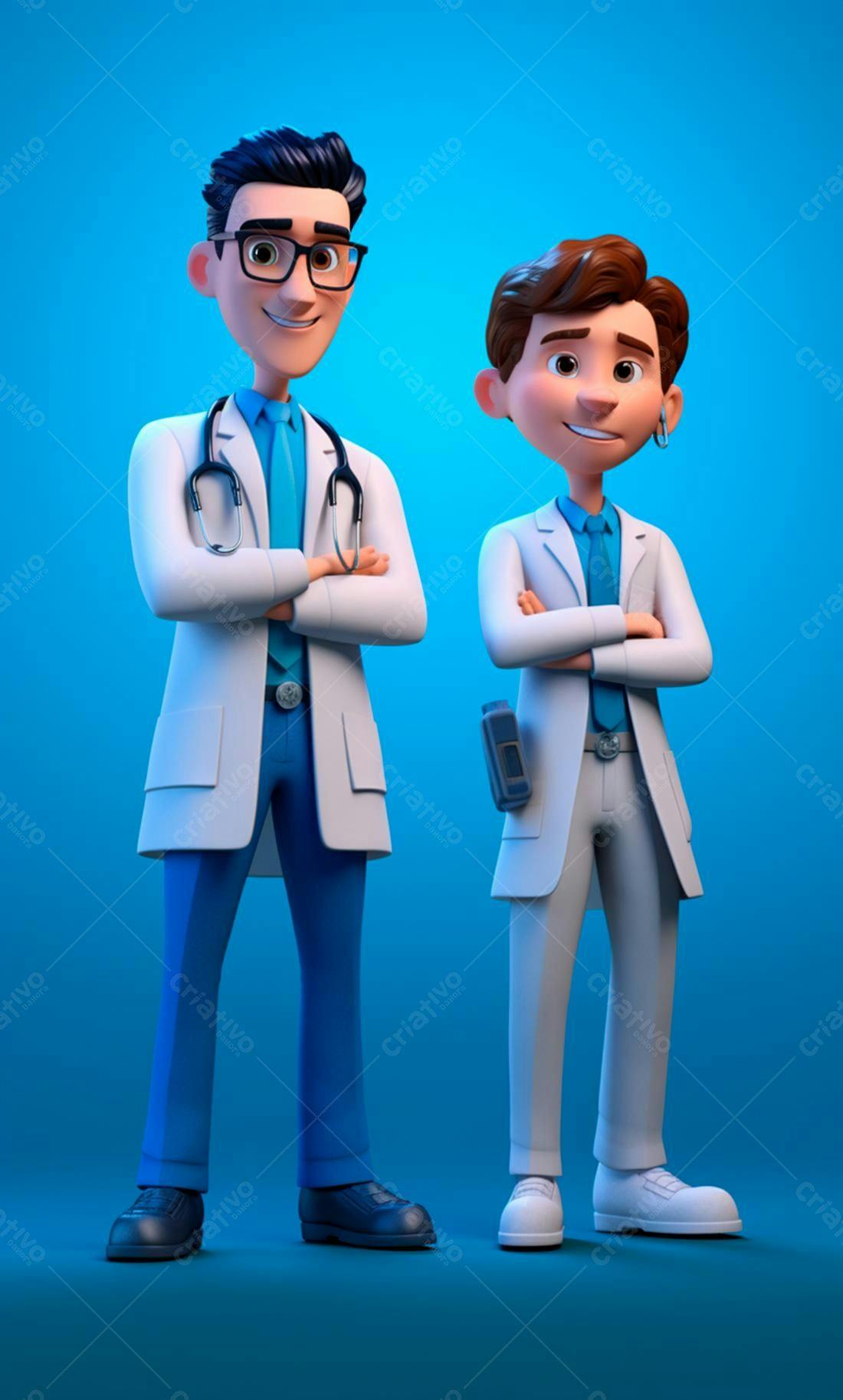 Dois médicos animados em fundo azul
