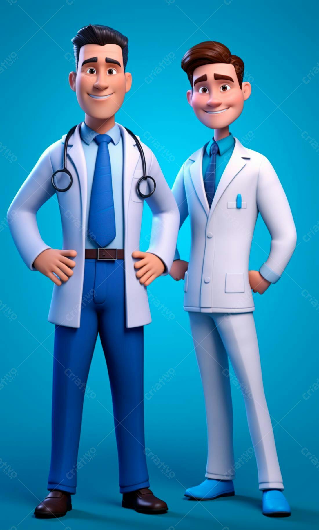Dois Médicos Desenho Animação Sorrindo